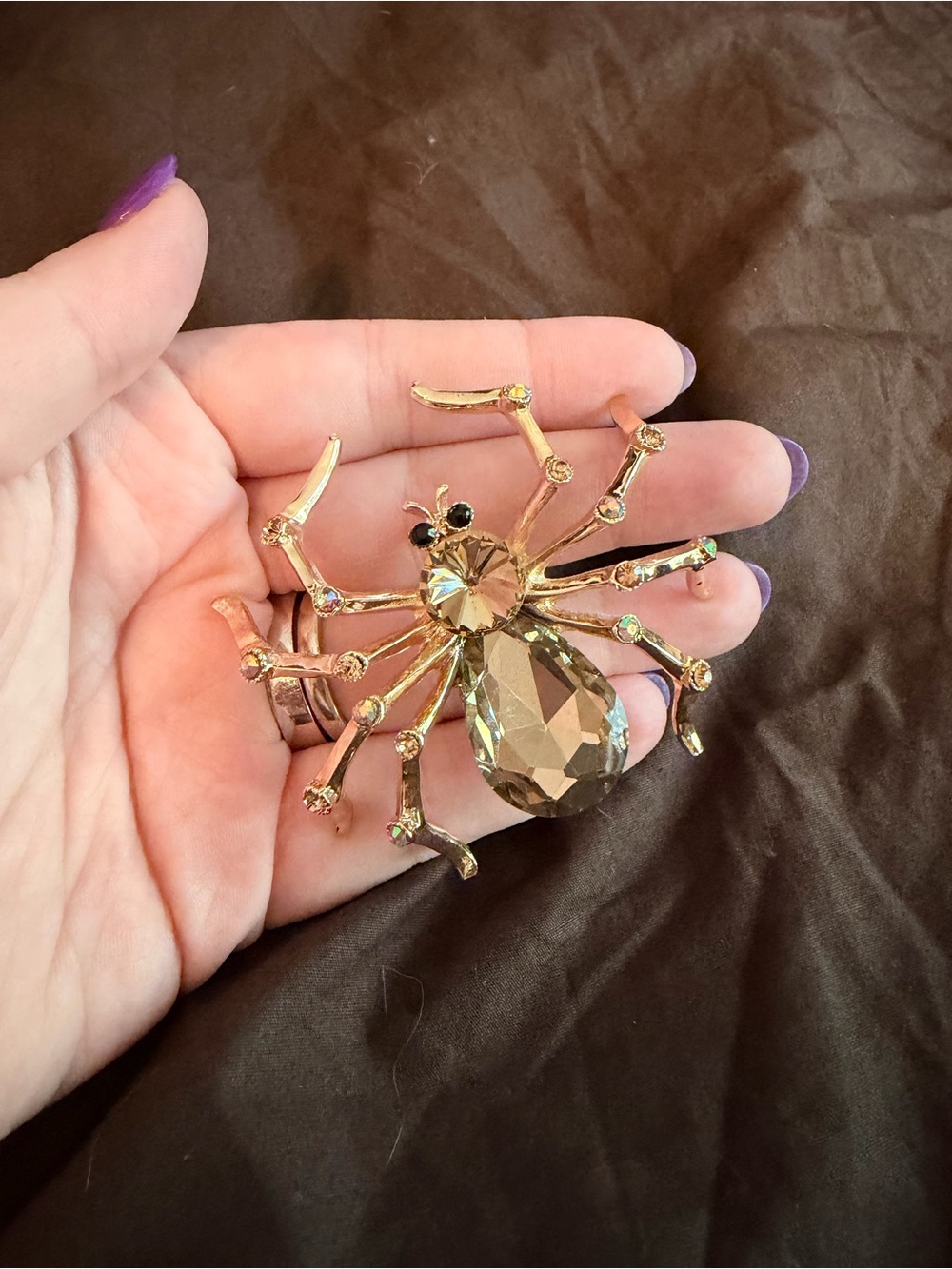 Gold-Tone Crystal Spider Brooch